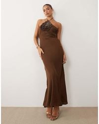 Beauut - Satin Embellished Floral Halter Neck Detail Bias Maxi Dress - Lyst