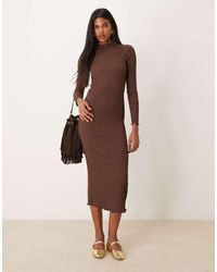 New Look - Midi Jurk Van Kreukelstof Met Lange Mouwen - Lyst