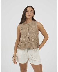 Brave Soul - Pointelle Knit Waistcoat With Frill Hem - Lyst