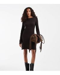 Vero Moda - Long Sleeve Boat Neck Knitted Mini Dress - Lyst