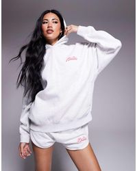 Kaiia - Sudadera Gris Claro Jaspeado Y Rosa Pastel Extragrande Con Capucha Y Logo Estampado En Relieve De (Parte De Un Conjunto) - Lyst
