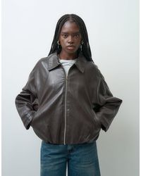 ONLY - Oversized Faux Leather Bomber Jacket - Lyst