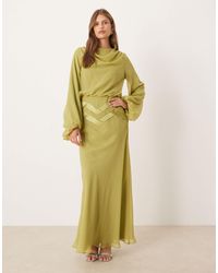 ASOS - Drape Maxi Dress With Blouson Sleeve And Satin Weave Detail - Lyst