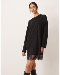 ASOS - Long Sleeved T-shirt Dress With Lace Trim - Lyst
