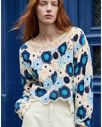Desigual - Crochet Sweater With Flowers - Lyst