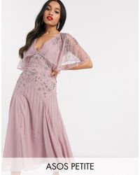 ASOS Asos Design Petite - Gebloemde Midi-jurk Met Cape - Roze