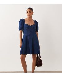 Nobody's Child Petite - Tulla Denim Sweetheart Neckline Puff Sleeve Mini Dress - Lyst