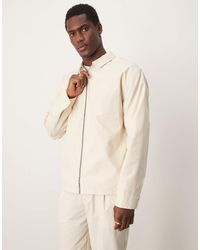 ASOS - Chaqueta De Vestir Color Crema Estilo Camisa Con Cremallera De (Parte De Un Conjunto)-Blanco - Lyst
