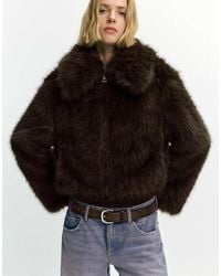 Pull&Bear - Faux Fur Jacket With Zip - Lyst