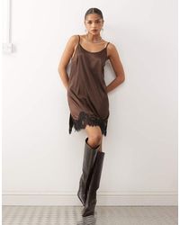 Noisy May - Satin Mini Dress With Lace Hem - Lyst