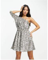 EVER NEW - One Shoulder Puff Sleeve Sequin Mini Dress - Lyst