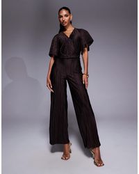 ASOS - Plisse Plunge Short Sleeve Wrap Waist Jumpsuit - Lyst