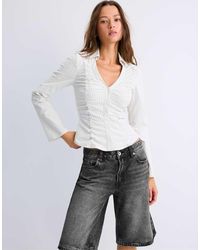 Stradivarius - Gathered V-Neck Shirt - Lyst