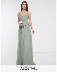 ASOS Asos Design Tall - Lange Cami-bruidsmeisjesjurk Met Ruches Aan Lijfje En Gestrikte Taille - Meerkleurig