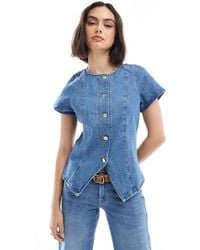 ASOS - – vorne gebundenes, kurzärmliges denim-oberteil - Lyst
