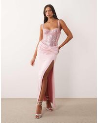 Oh Polly - Embellished Corset Draped Detail Maxi Dress - Lyst