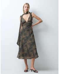 BRONZE SNAKE - V-neck Midi Dress With Scarf - Lyst