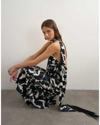 TOPSHOP - Satin Asymmetric Halter Neck Maxi Dress With Fringed Scarf - Lyst