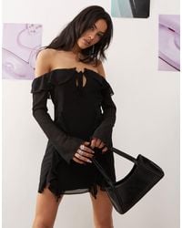 Princess Polly - Chiffon Bardot Tie Front Ruffle Mini Dress - Lyst