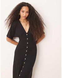 ASOS - Vestito Da Giorno Midi Con Maniche Arrotolate E Bottoni Sul Davanti - Lyst