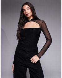 ASOS - Mesh Slinky Rouleau Loop Long Sleeve Top With Cutout - Lyst