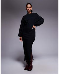 ASOS - Robe sweat mi-longue en coton à manches ballon - Lyst
