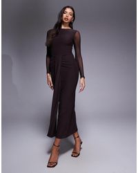 ASOS - Mesh Long Sleeve Slash Neck Open Back Maxi Dress With Sash - Lyst