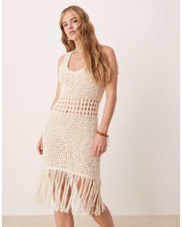 ASOS - Knitted Stitch Crochet Mini Dress With Fringe Detail - Lyst