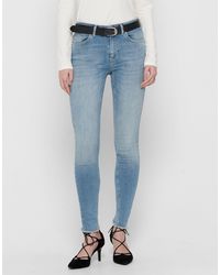 ONLY - Sh - jeans skinny azzurri con fondo sfrangiato - Lyst