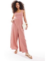 ASOS - Tuta Jumpsuit A Fondo Ampio Con Scollo Rotondo Color Malva - Lyst