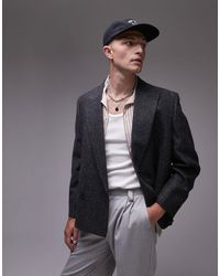 TOPMAN - Premium Boxy Wool Mix Salt And Pepper Suit Jacket - Lyst