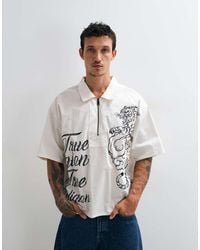 TRUE RELIGION - Short Sleeve Half Zip Tiger Back Print Graphic Shirt - Lyst