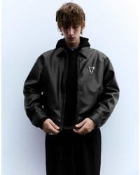 Pull&Bear - Leather Effect Trucker Jacket - Lyst