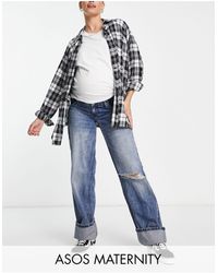 ASOS - – umstandsmode – weit geschnittene boyfriend-jeans mit knierissen und breitem umschlag - Lyst