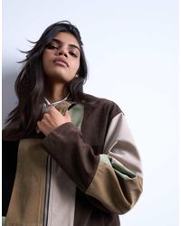 TOPSHOP - Recht Jack Van Imitatiesuède Met Rits En Patchwork - Lyst