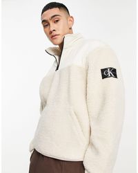 Calvin Klein - Badge Logo Sherpa Borg Half Zip Sweatshirt - Lyst