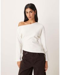 ASOS - Supersoft Touch Off Shoulder Corset Waist Long Sleeve Top - Lyst