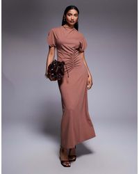 ASOS - Grown On Neck Flutter Sleeve Ruched Detail Maxi Dress - Lyst