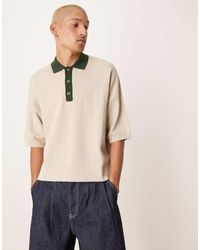 ASOS - Polo Extragrande Con Solapas En Contraste De Punto Texturizado De -Neutro - Lyst