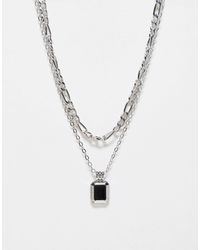 FADED FUTURE - Pack Of 2 Figaro Chain And Black Stone Pendant Necklace - Lyst