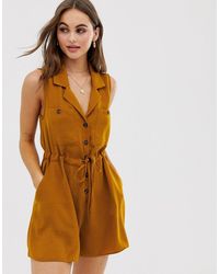 ASOS Button Front Pocket Sleeveless Utility Playsuit - Multicolor