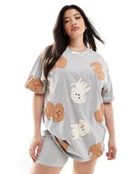 ASOS - Asos design curve - pyjama avec t-shirt et short legging à imprimé chiens - chiné - Lyst