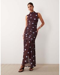ASOS - Printed Polka Dot Ruched Drop Waist Circle Dress With Grown - Lyst