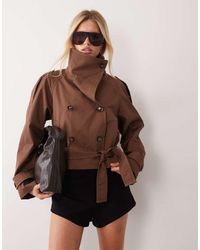 Mango - Cropped Funnel Neck Belted Trench - Lyst