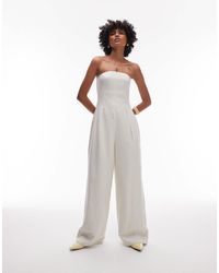 TOPSHOP - Combinaison large à coutures apparentes en lin mélangé - naturel - Lyst