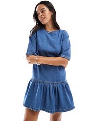 ASOS - Denim T-shirt Mini Dress With Drop Waist - Lyst
