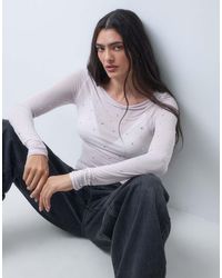 Monki - Boatneck Long Sleeve Top With Stud Detail - Lyst