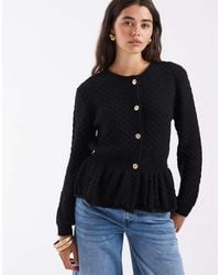 ASOS - Knitted Peplum Long Sleeve Top With Buttons - Lyst