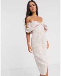 ASOS Vestido midi rosa claro a cuadros con corpiño estilo blusón y diseño texturizado - Multicolor