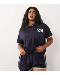 ASOS - Asos Design Curve Tricot Runner Short Co-ord With Lace Detail - Lyst